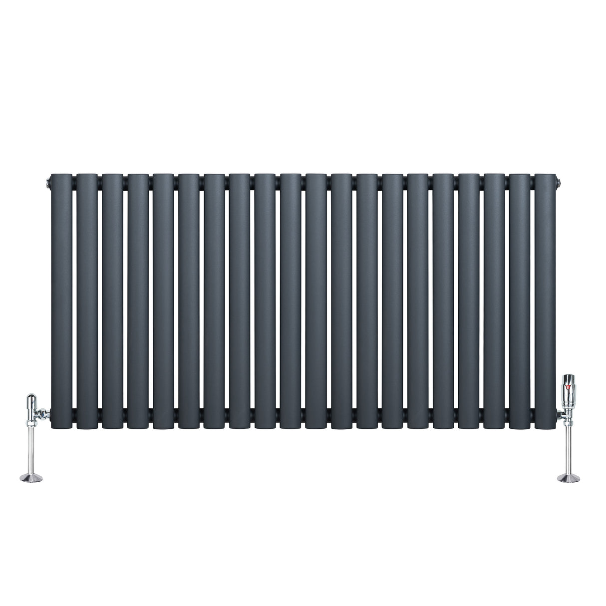 Radiatore Ovale a Colonna Singola Orizzontale con Valvole 600 x 1200 mm Antracite