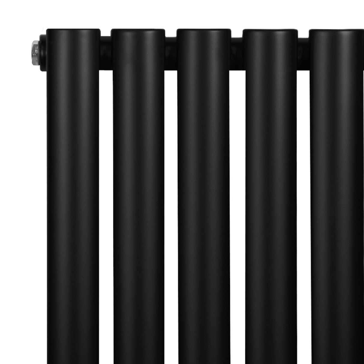 Radiatore ovale a colonna singola orizzontale, finitura nera opaca, con valvole, design elegante e moderno, dimensioni 600 x 1440 mm
