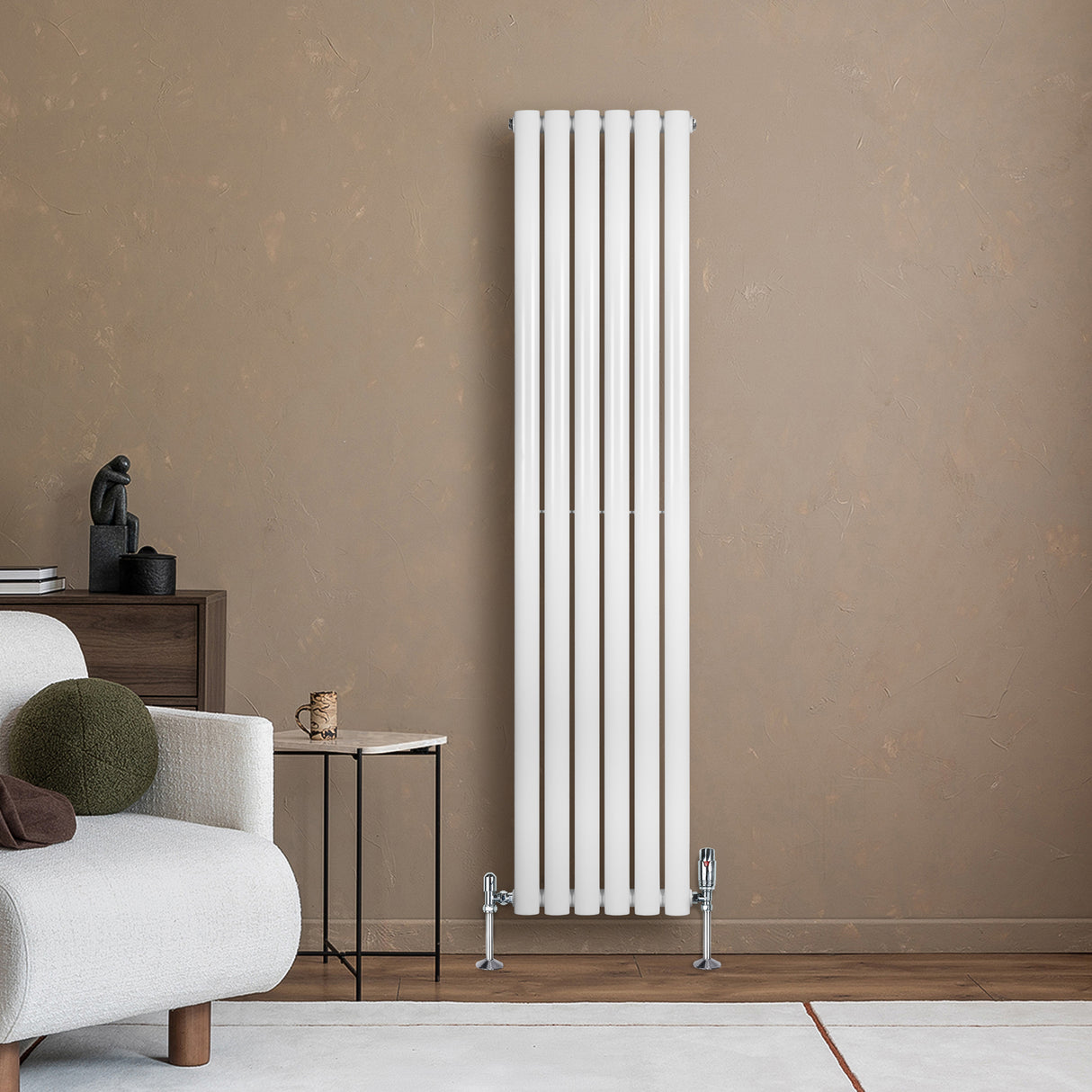 Radiatore Ovale a Colonna Singola Verticale con Valvole 1600 x 360 mm Bianco