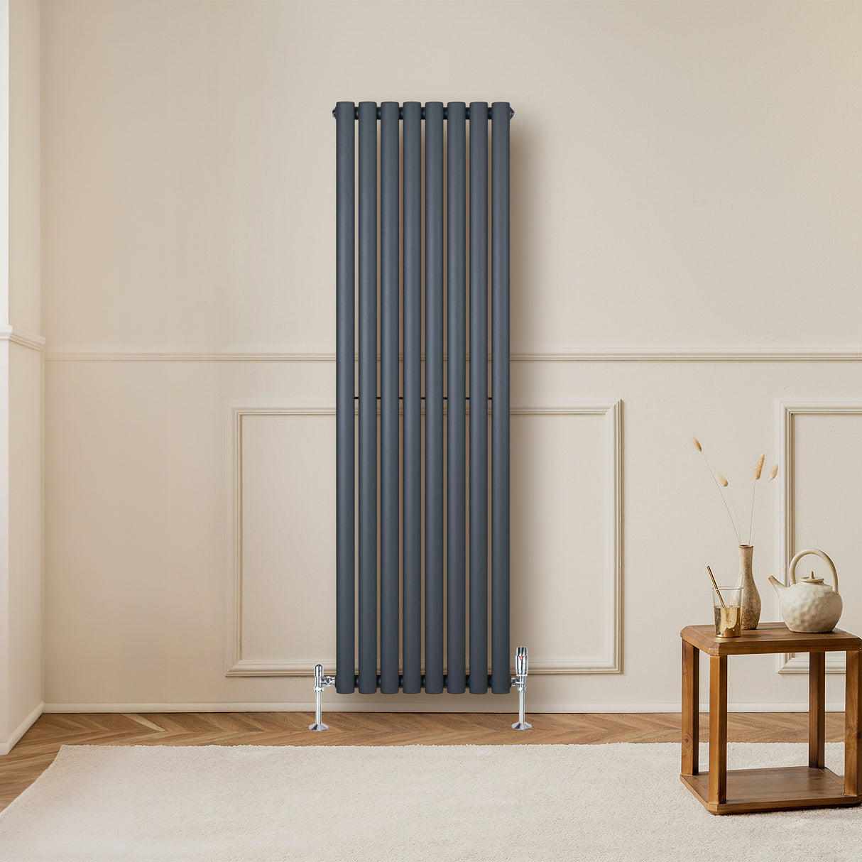 Radiatore Ovale a Colonna Singola Verticale con Valvole 1600 x 480 mm Antracite