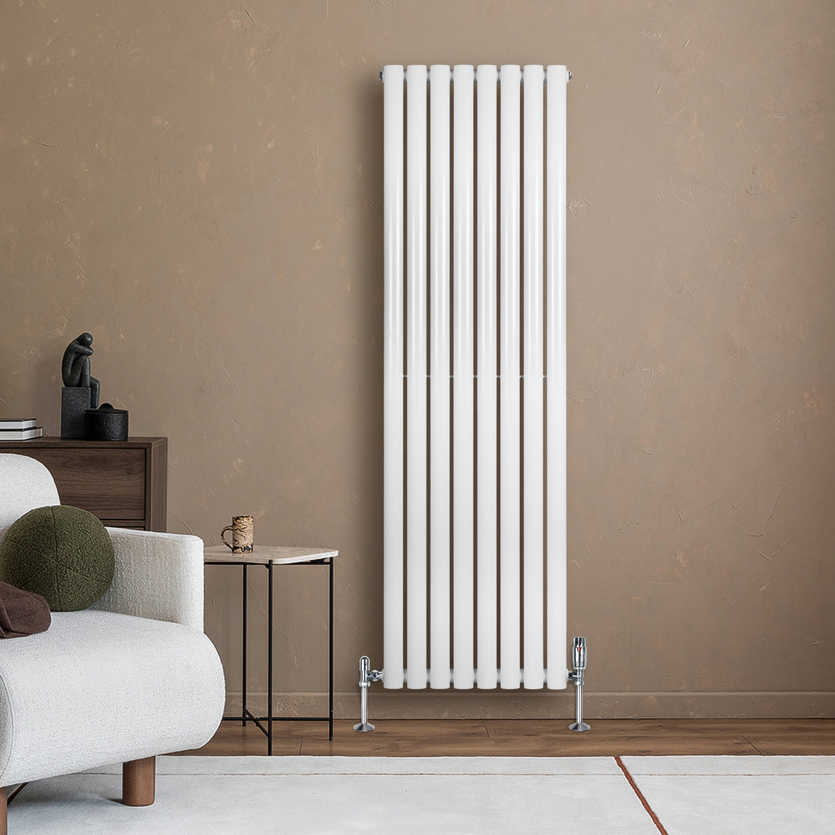 Radiatore Ovale a Colonna Singola Verticale con Valvole 1600 x 480 mm Bianco