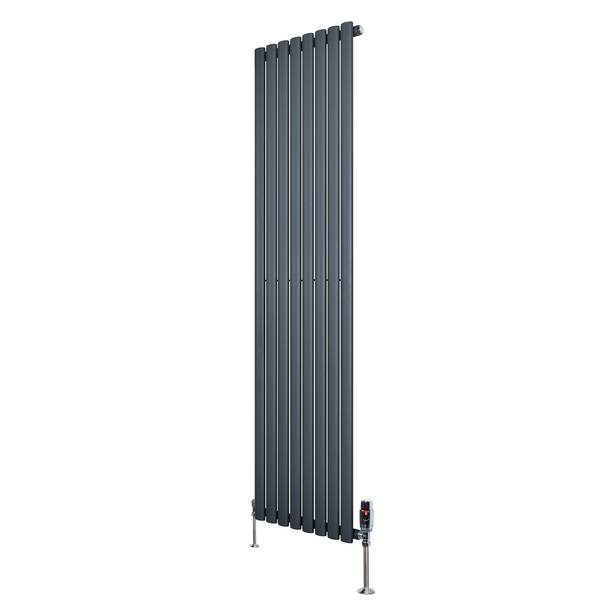 Radiatore Ovale a Colonna Singola Verticale con Valvole 1800 x 480 mm Antracite