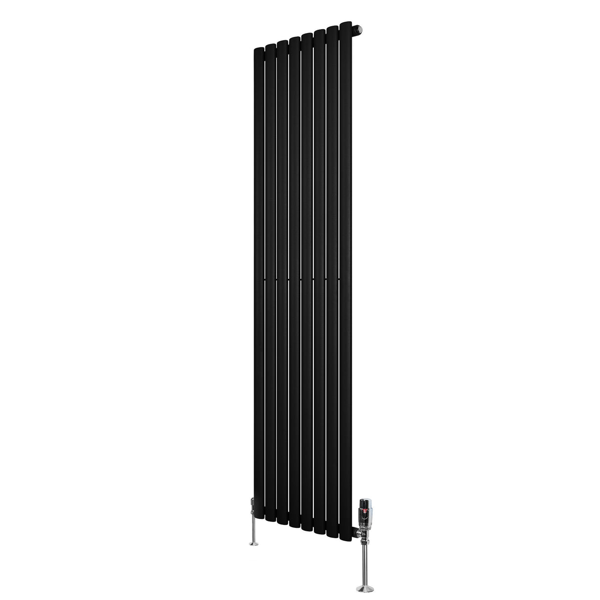 Radiatore Ovale a Colonna Singola Verticale con Valvole 1800 x 480 mm Nero
