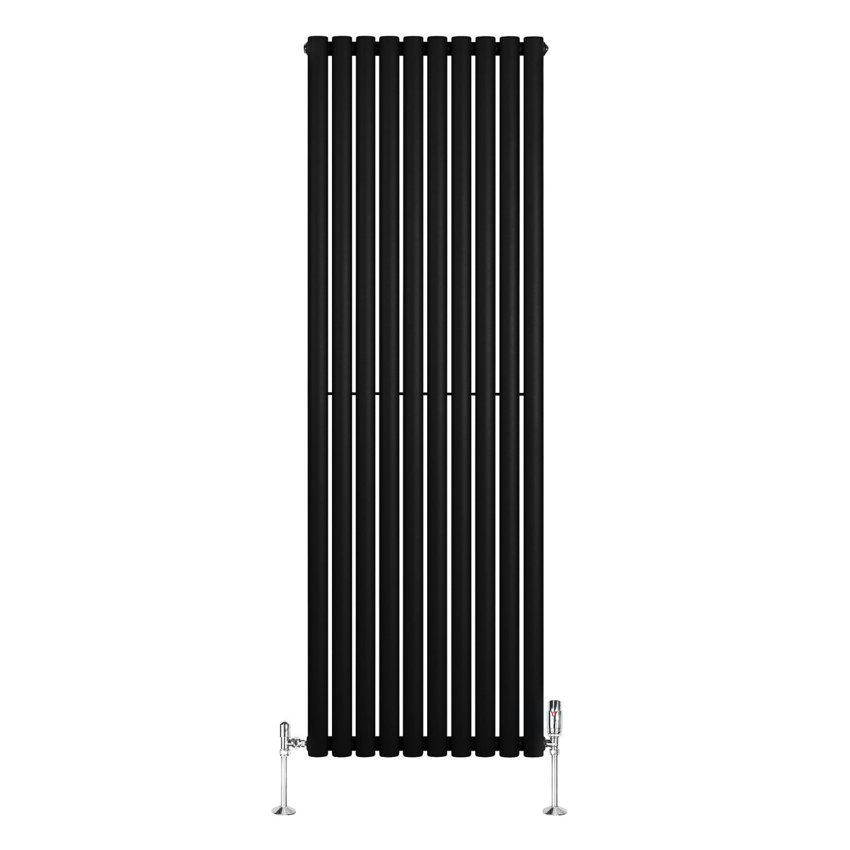 Radiatore Ovale a Colonna Singola Verticale con Valvole 1800 x 600 mm Nero