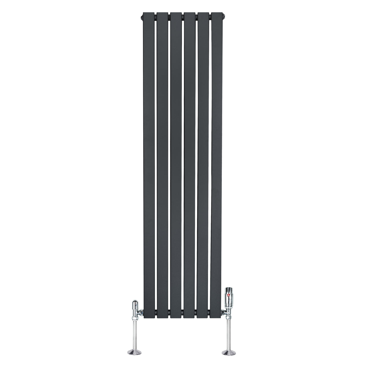 Radiatore piatto monocolonna grigio antracite, 1600 x 420 mm, con finitura liscia e valvole cromate, design moderno ed elegante
