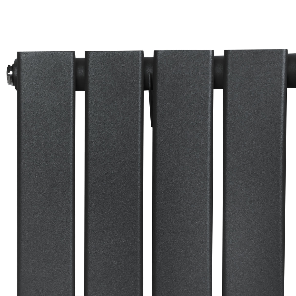 Radiatore piatto monocolonna grigio antracite, dimensioni 1800 x 280 mm, con finitura liscia e valvole integrate per un design moderno