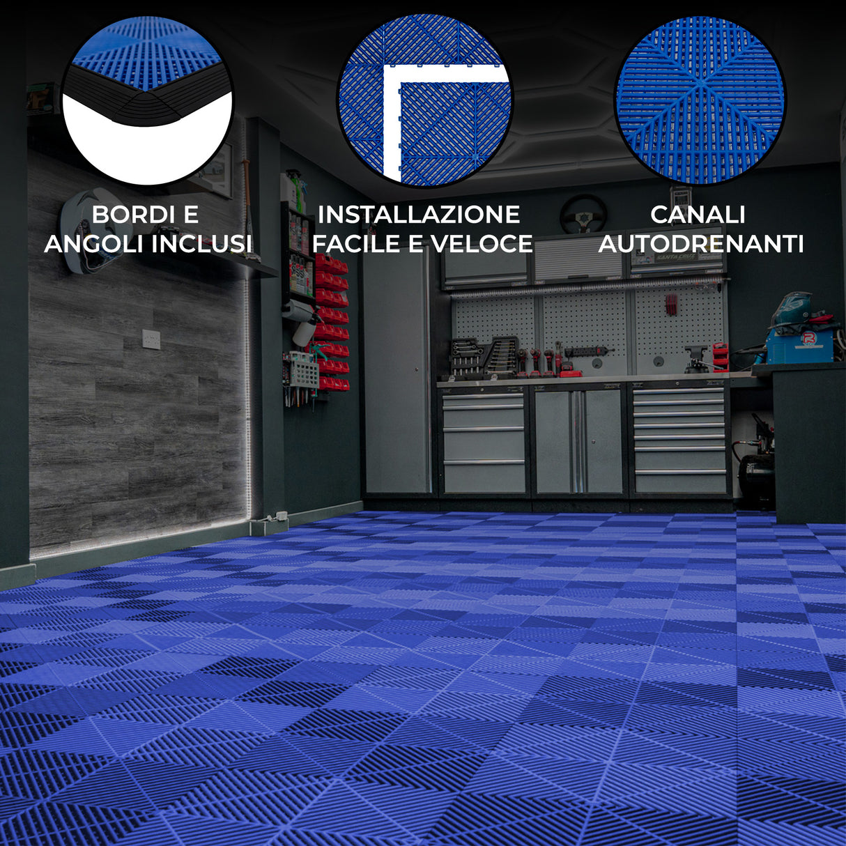 Piastrelle a Incastro Ventilate 3,2m x 6m per Garage e Officine, Antiscivolo - 120 Blu