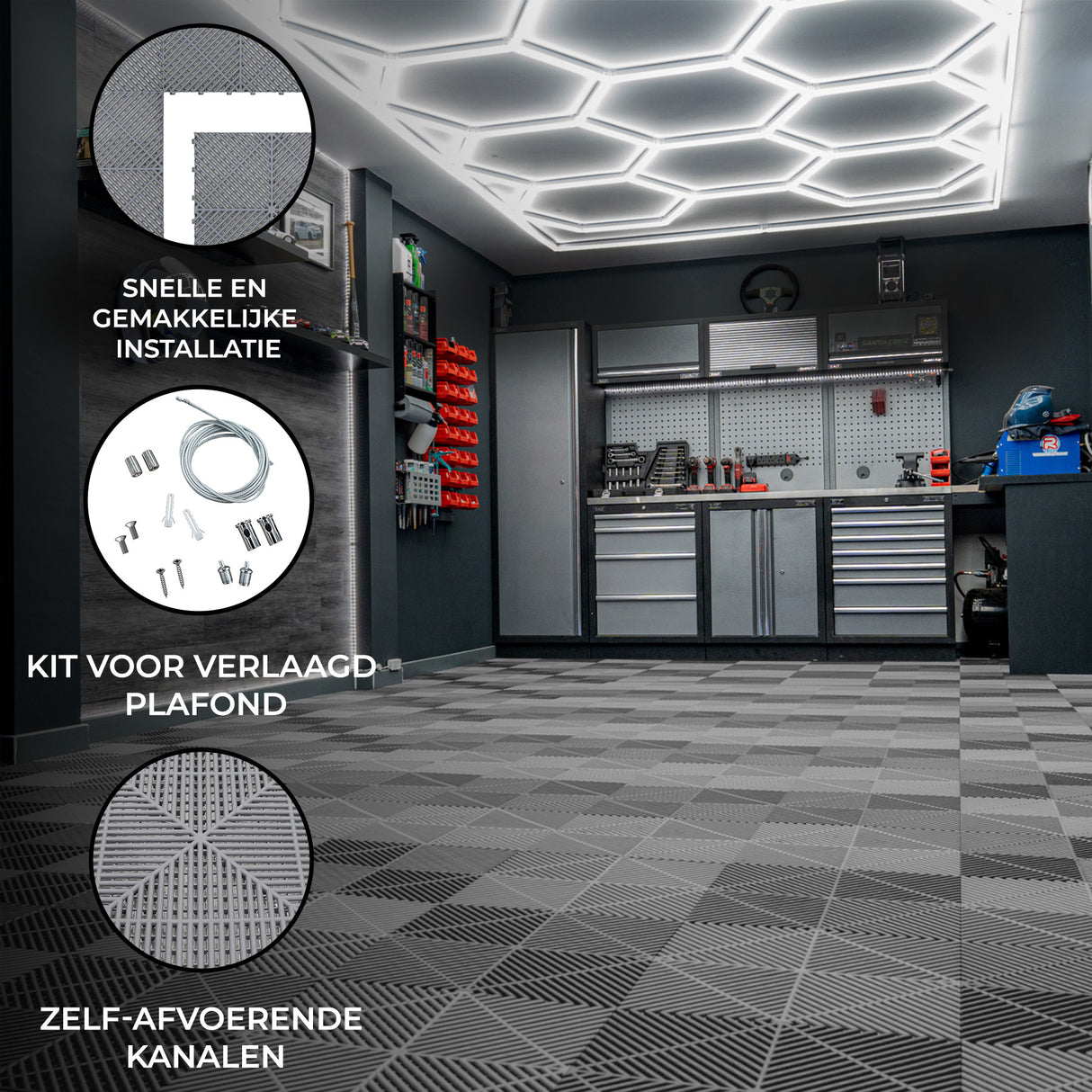 120 Piastrelle Modulari Grigie + 14 Luci LED Esagonali 6500K