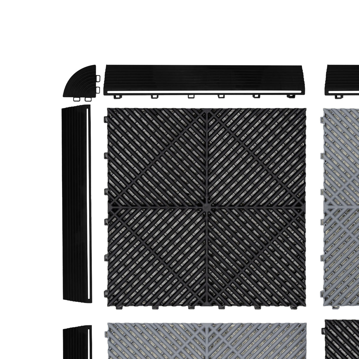 Luci LED Esagonali e Piastrelle Ventilate per Pavimento Garage Con Bordi - 60 Nere & 60 Grigie