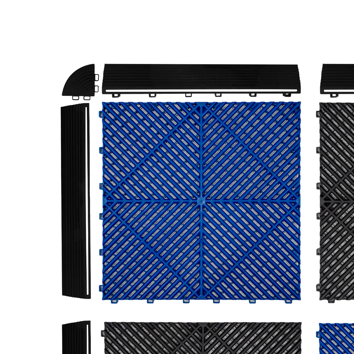 Luci LED Esagonali & Piastrelle Ventilate per Pavimento Garage con Bordi - 60 Nere & 60 Blu