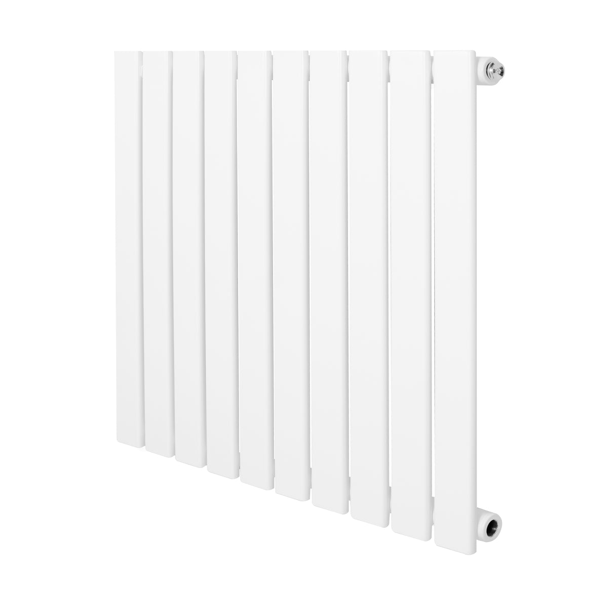 Radiatore piatto a colonna singola orizzontale bianco, con finitura liscia e linee moderne, dimensioni 600 x 700 mm