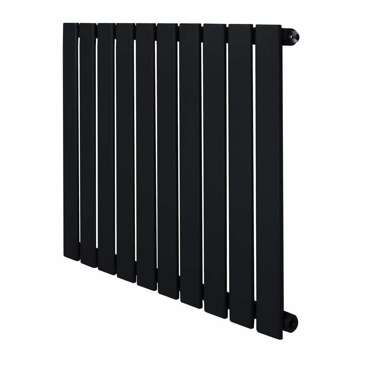 Radiatore piatto a colonna singola orizzontale, 600 x 700 mm, finitura nera opaca, design elegante con barre verticali sottili