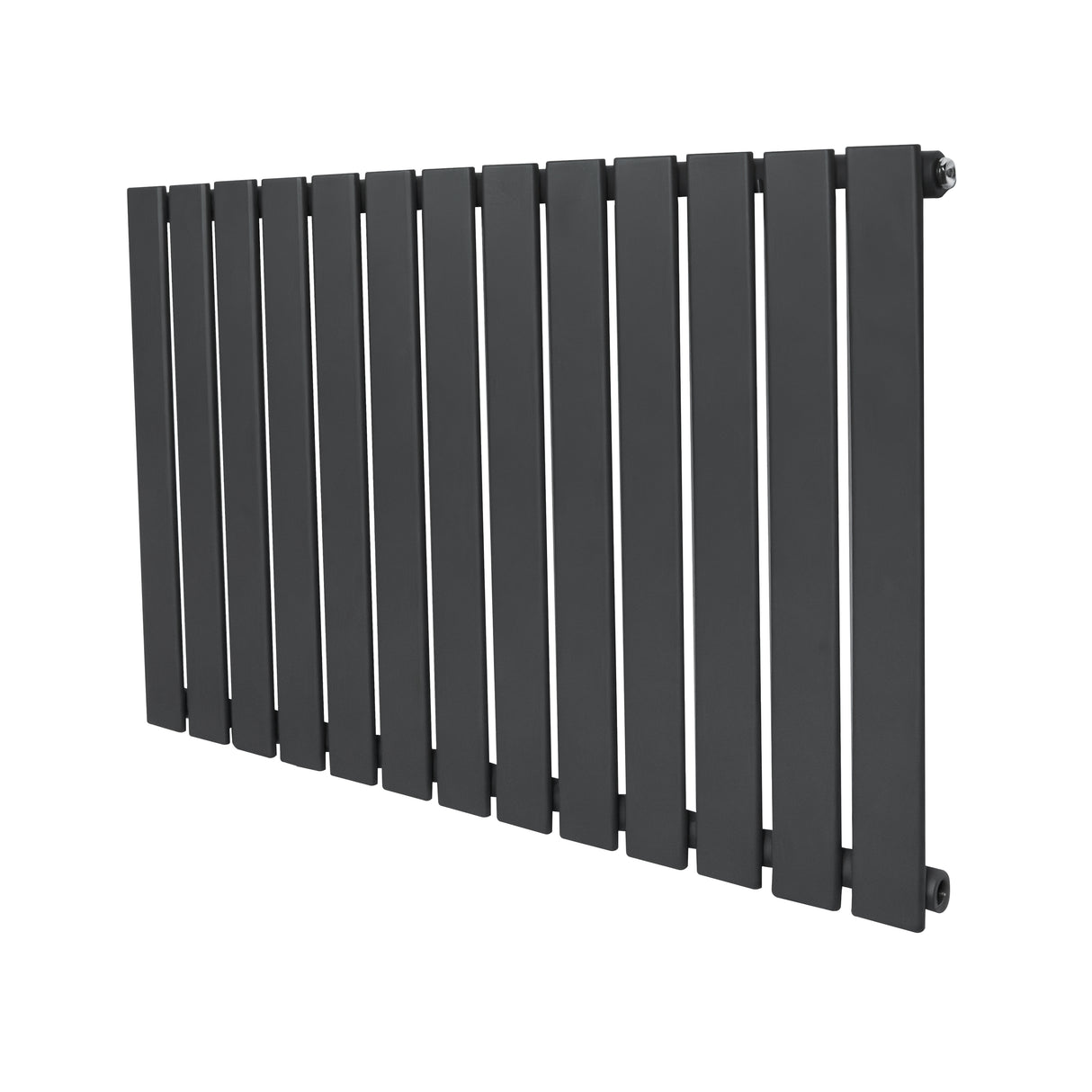 Radiatore piatto a colonna singola orizzontale di colore antracite, con design moderno e finitura liscia, misura 600 x 910 mm