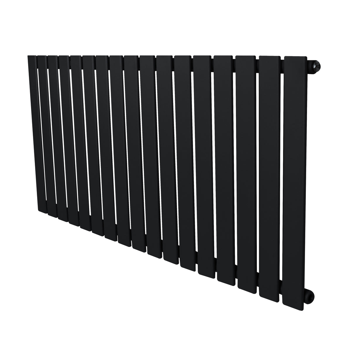 Radiatore piatto a colonna singola orizzontale, 600 x 1190 mm, finitura nera opaca, design elegante con barre verticali allineate