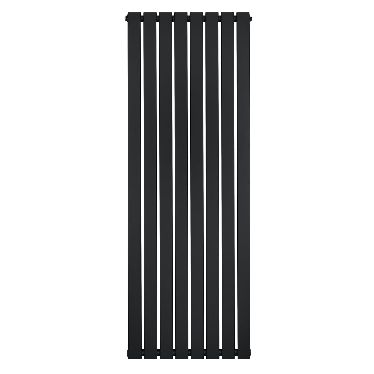 Radiatore piatto a colonna singola verticale 1600 x 560 mm, finitura nera opaca, design elegante con barre sottili e linee pulite