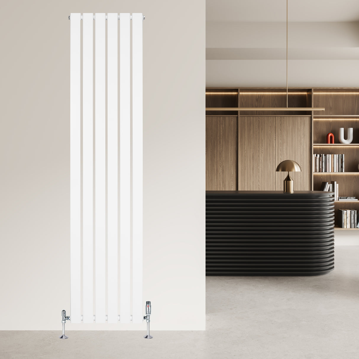 Radiatore piatto a colonna singola verticale bianco 1800 x 420 mm, con finitura liscia e design moderno, ideale per interni eleganti