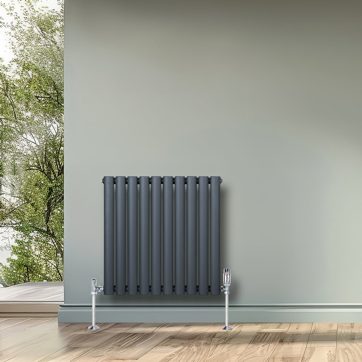 Radiatore Ovale a Colonna Singola Orizzontale 600 x 600 mm Antracite