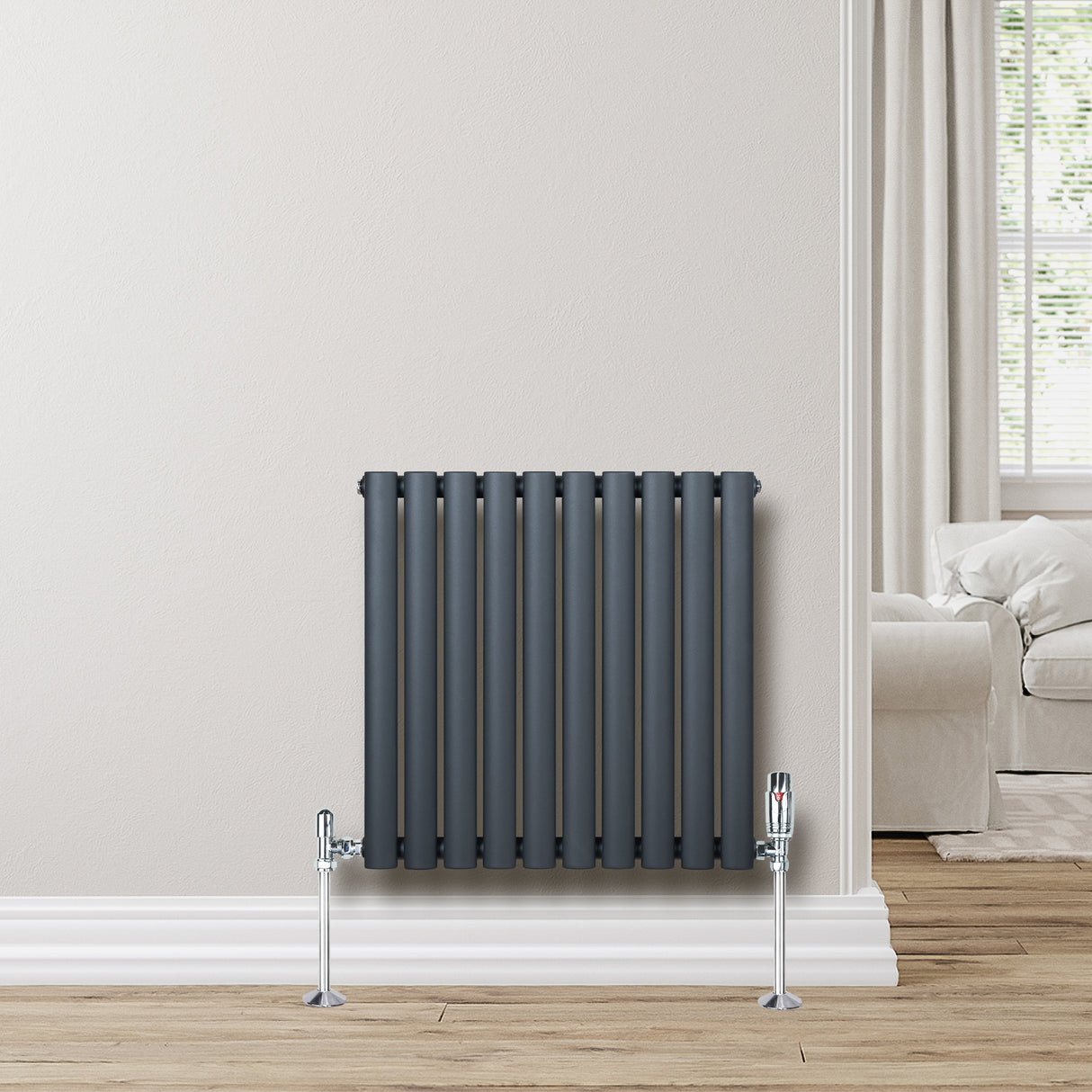 Radiatore Ovale a Colonna Singola Orizzontale 600 x 600 mm Antracite