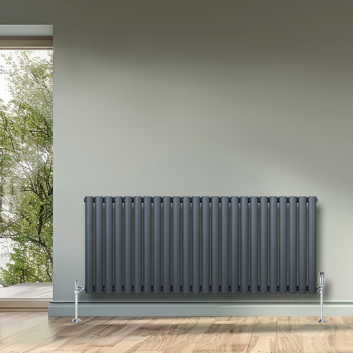 Radiatore Ovale a Colonna Singola Orizzontale 600 x 1440 mm Antracite