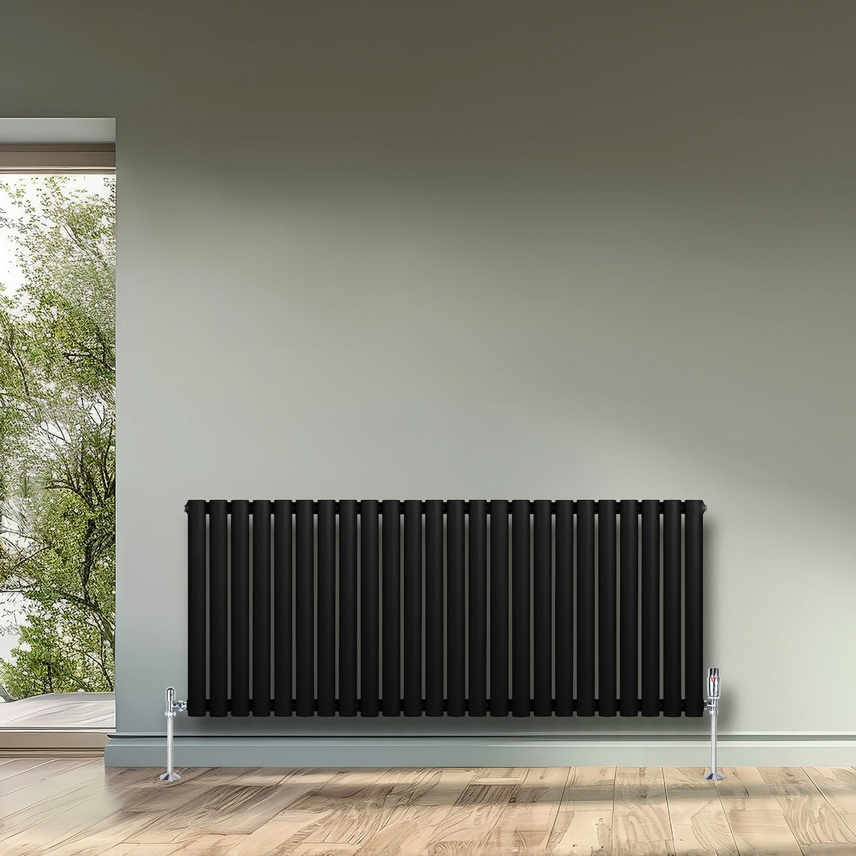 Radiatore Ovale a Colonna Singola Orizzontale 600 x 1440 mm Nero