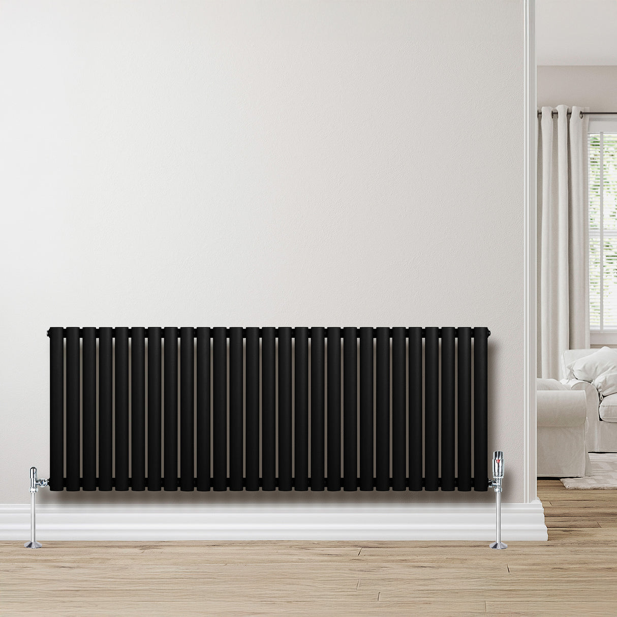 Radiatore Ovale a Colonna Singola Orizzontale 600 x 1620 mm Nero