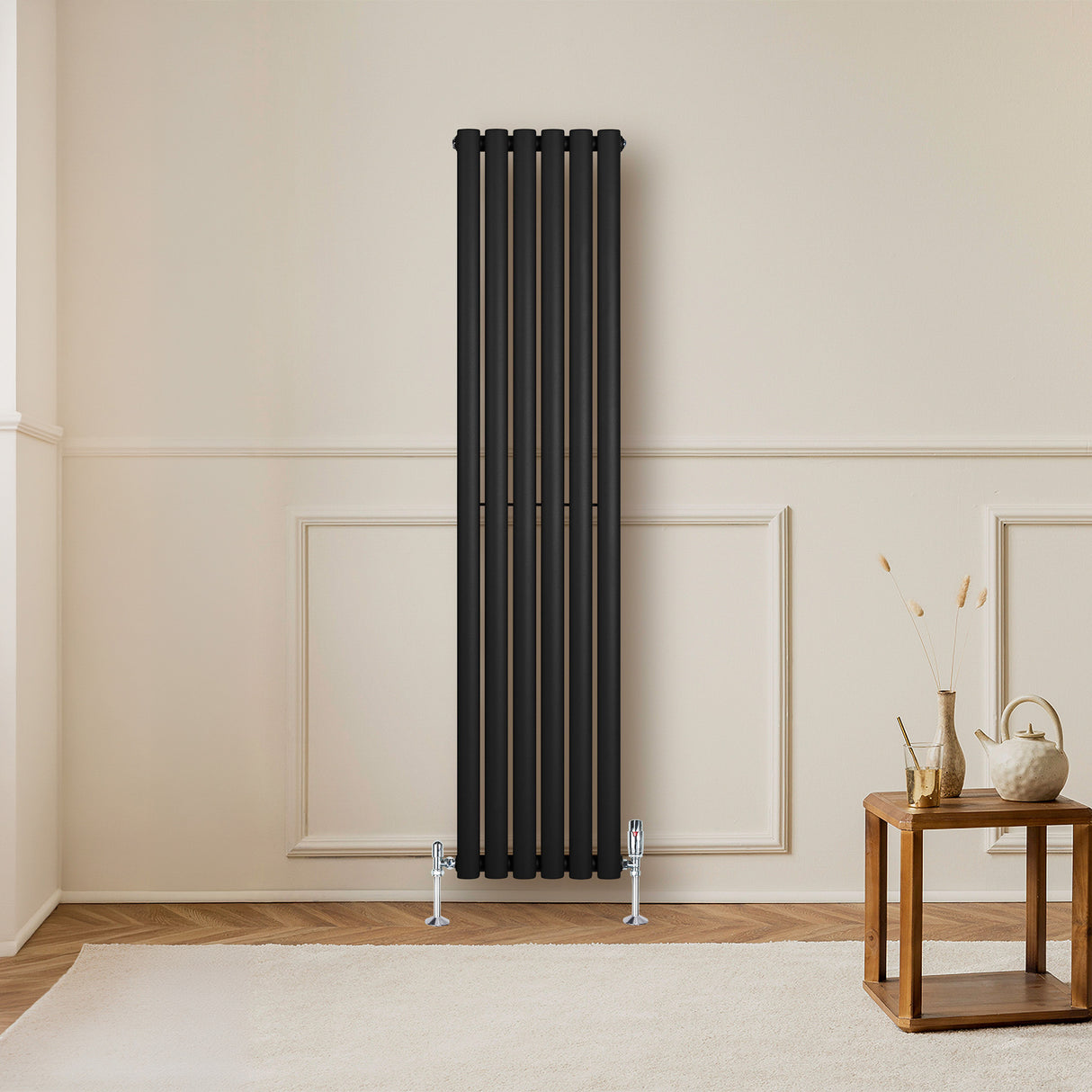 Radiatore Ovale a Colonna Singola Verticale 1600 x 360 mm Nero