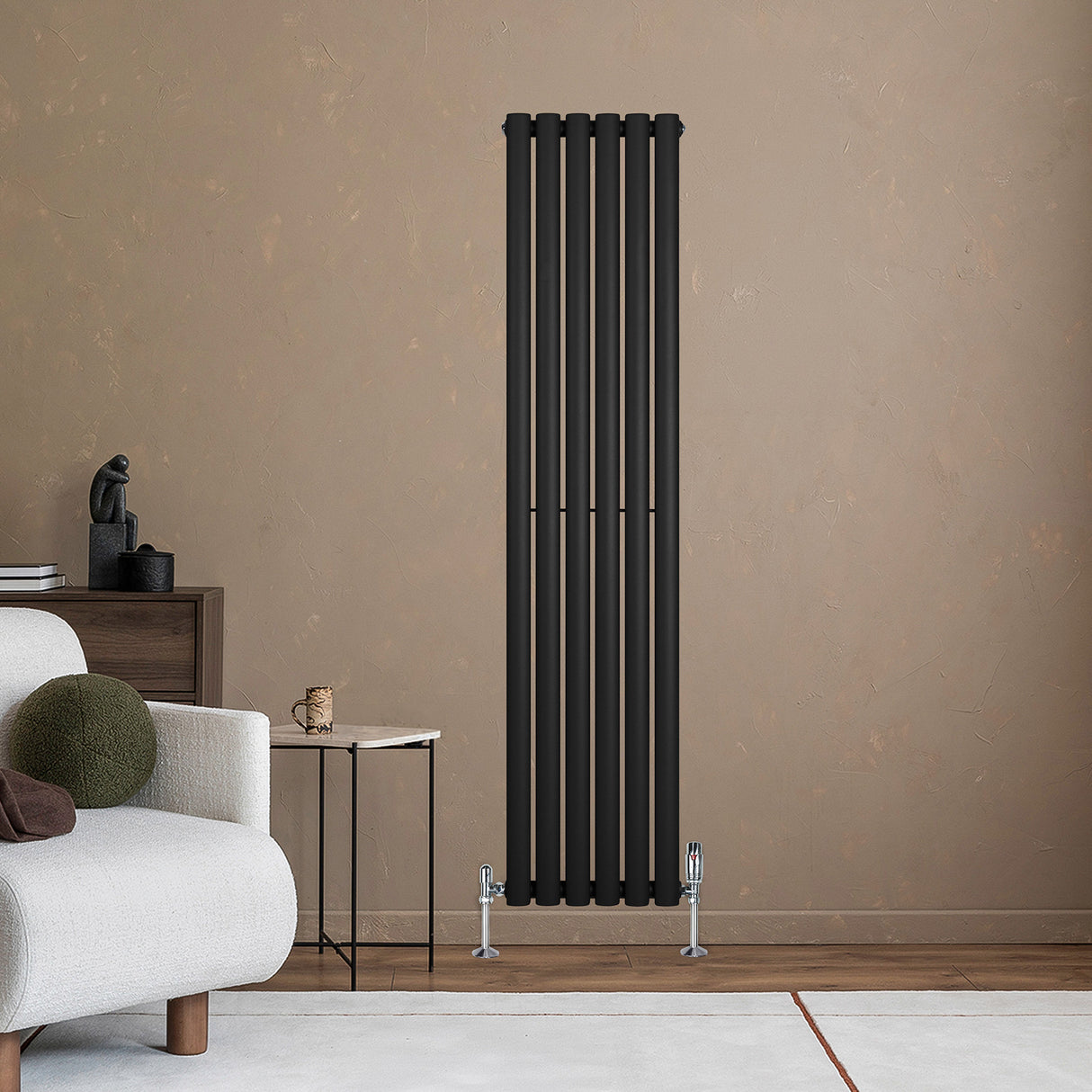 Radiatore Ovale a Colonna Singola Verticale 1600 x 360 mm Nero