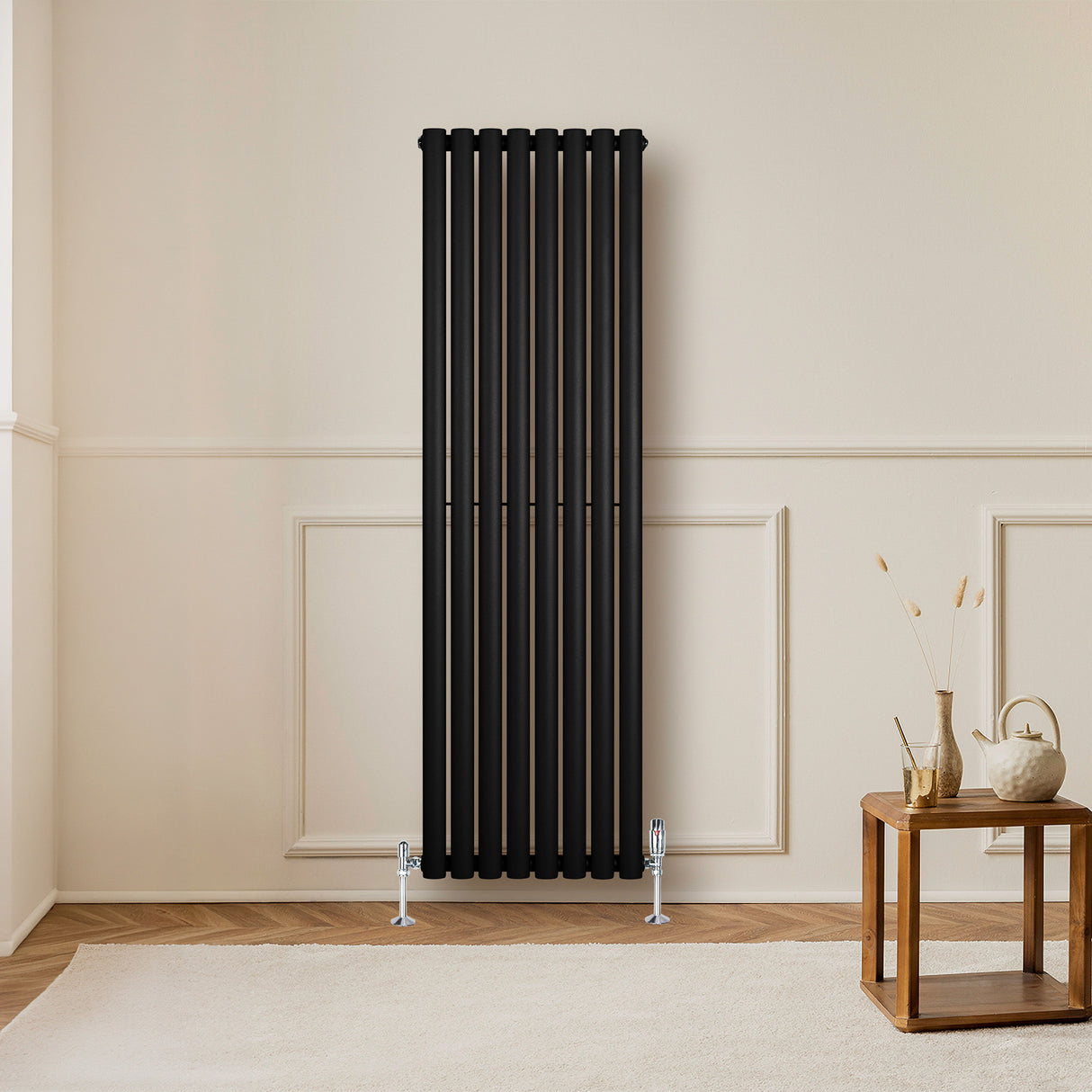 Radiatore Ovale a Colonna Singola Verticale 1600 x 480 mm Nero