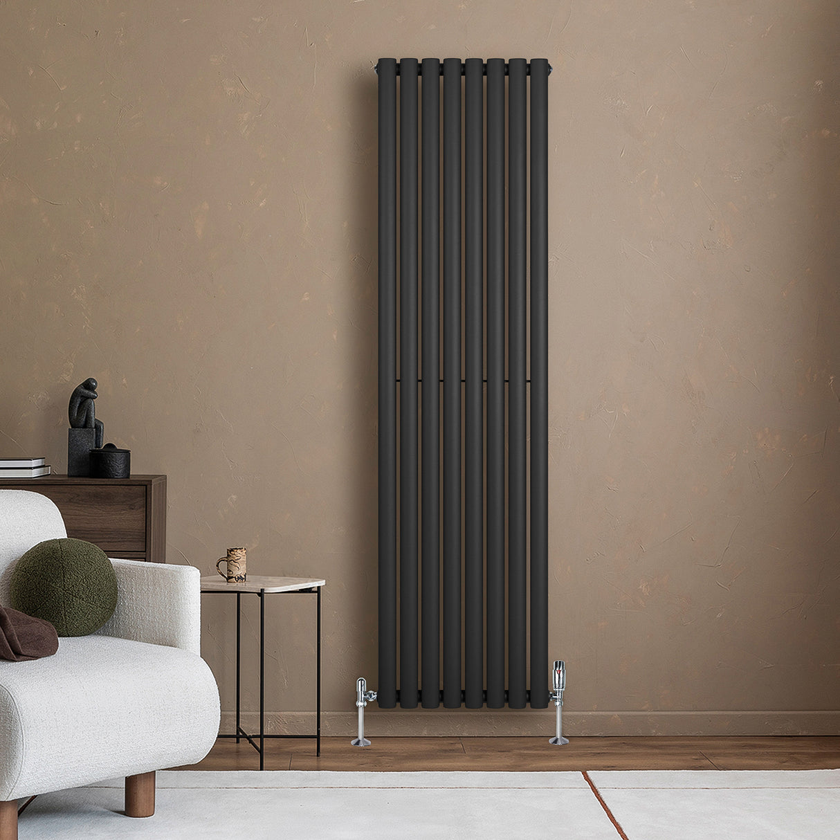 Radiatore Ovale a Colonna Singola Verticale 1800 x 480 mm Nero
