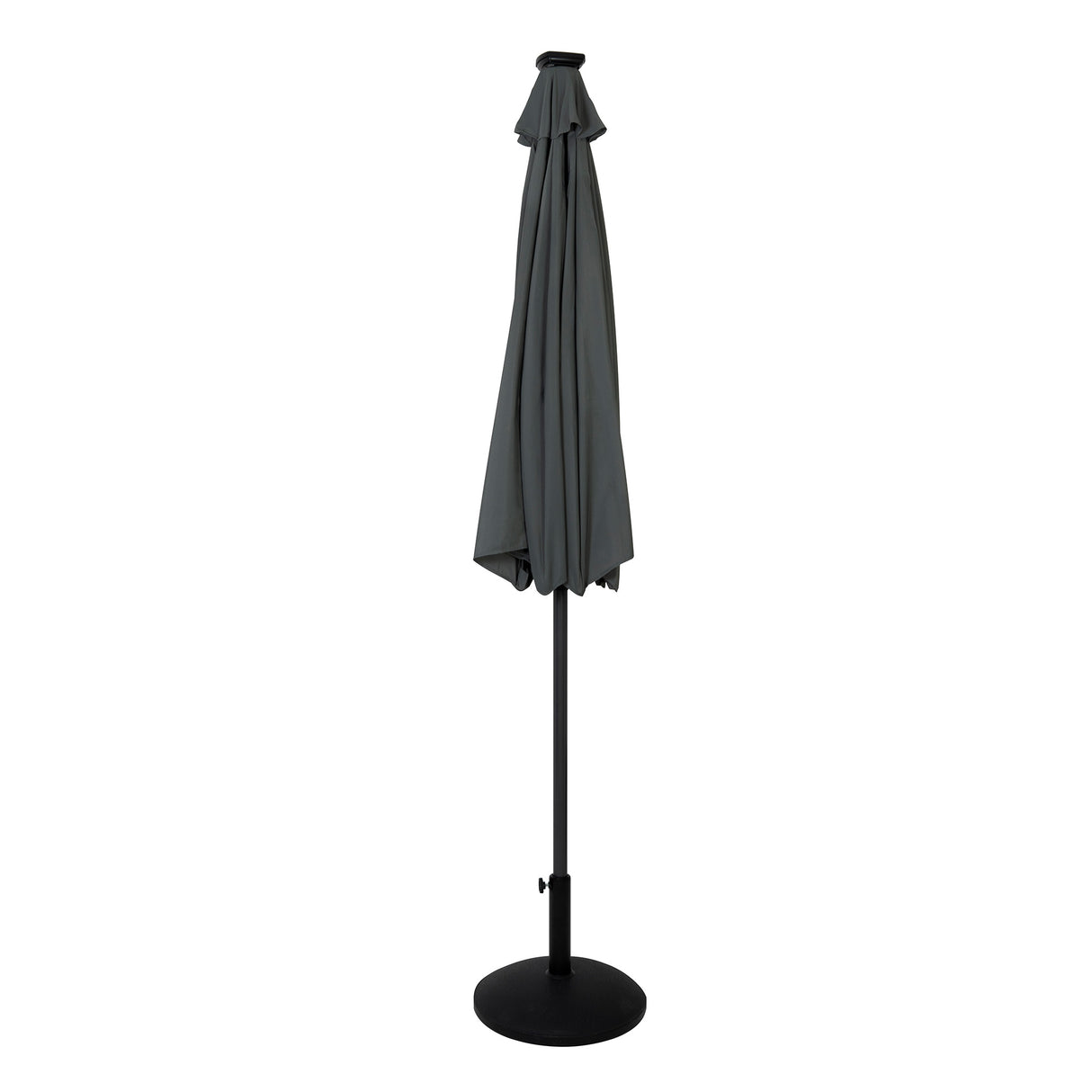 Ombrellone LED Inclinabile 2,7m Grigio con Base e Luci Solari