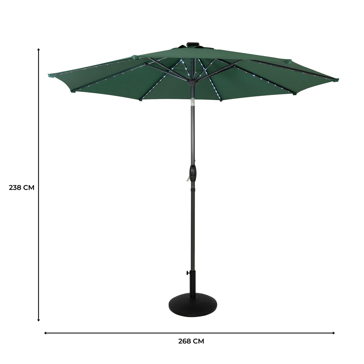 Ombrellone LED Inclinabile 2,7m Verde con Base e Luci Solari
