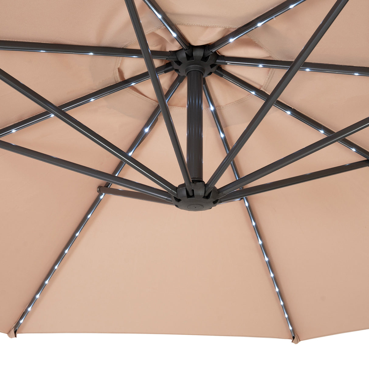 Ombrellone Decentrato LED 3m Beige con Base Quadrata Riempibile