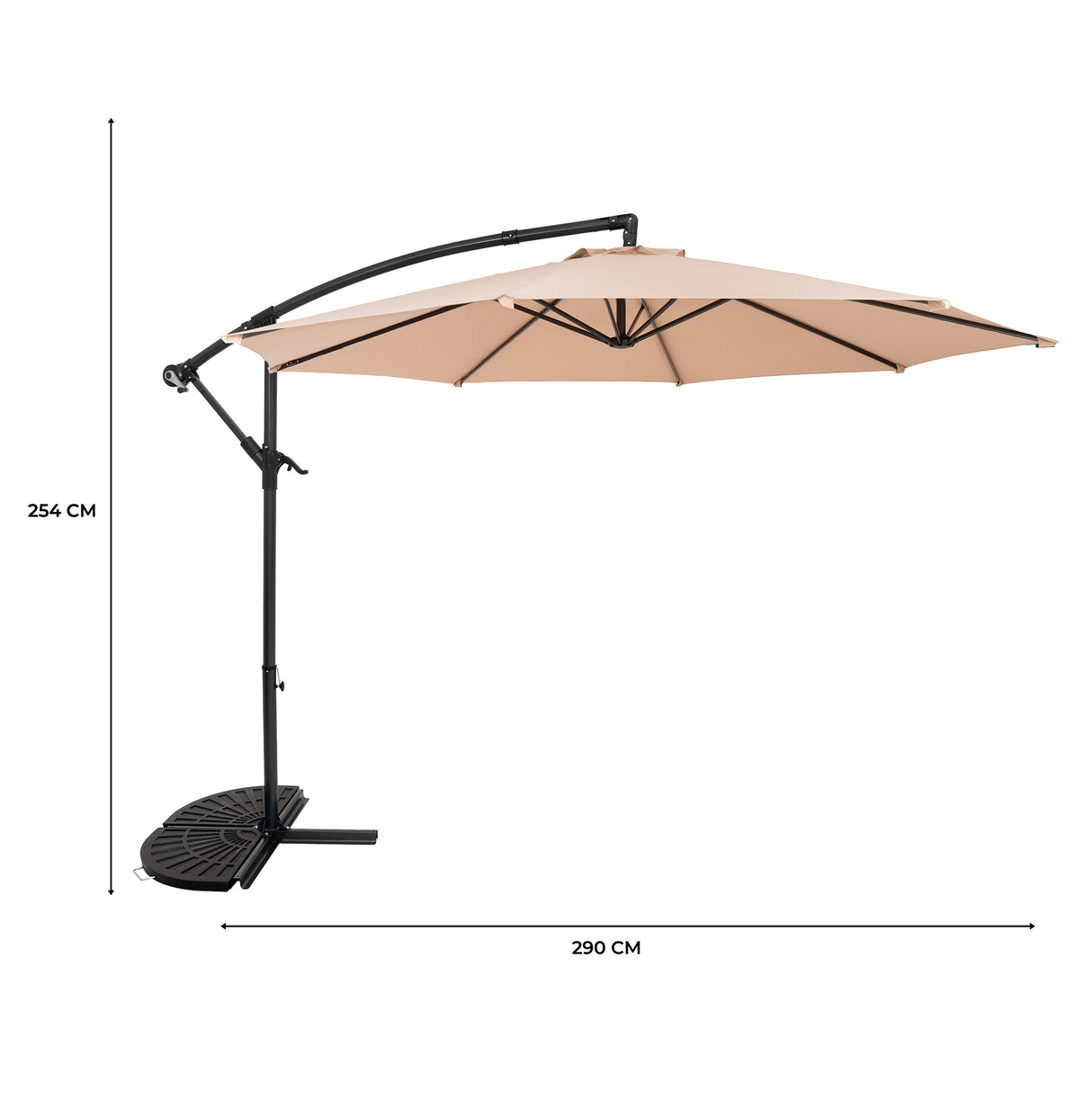 Ombrellone Decentrato 3m Beige con Base a Ventaglio 2 Pesi