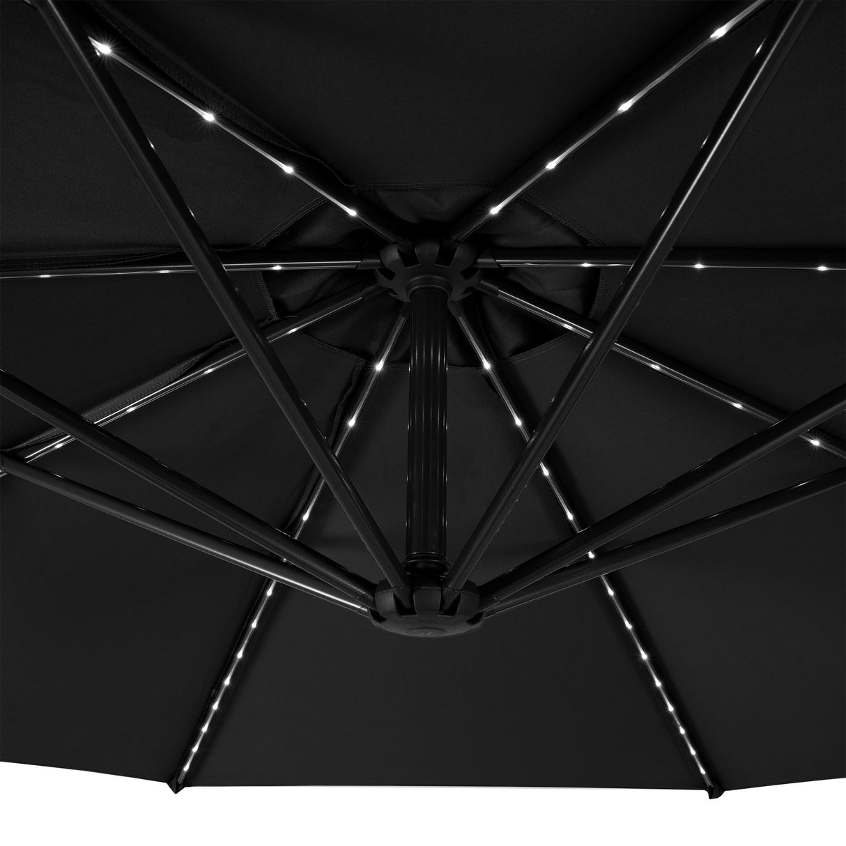 Ombrellone Decentrato LED 3m Nero con Base a Ventaglio 2 Pesi