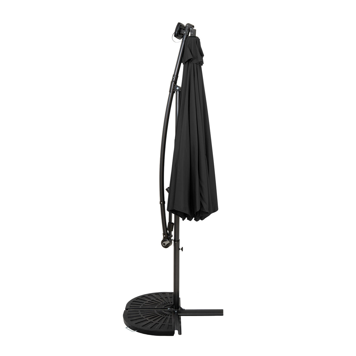 Ombrellone Decentrato LED 3m Grigio con Base a Ventaglio 2 Pesi