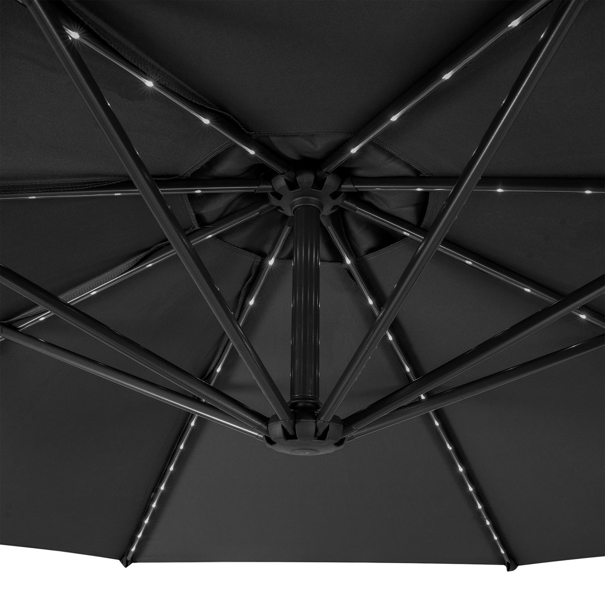 Ombrellone Decentrato LED 3m Grigio con Base a Ventaglio 2 Pesi