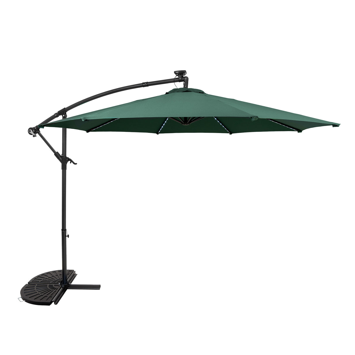 Ombrellone Decentrato LED 3m Verde con Base a Ventaglio 2 Pesi