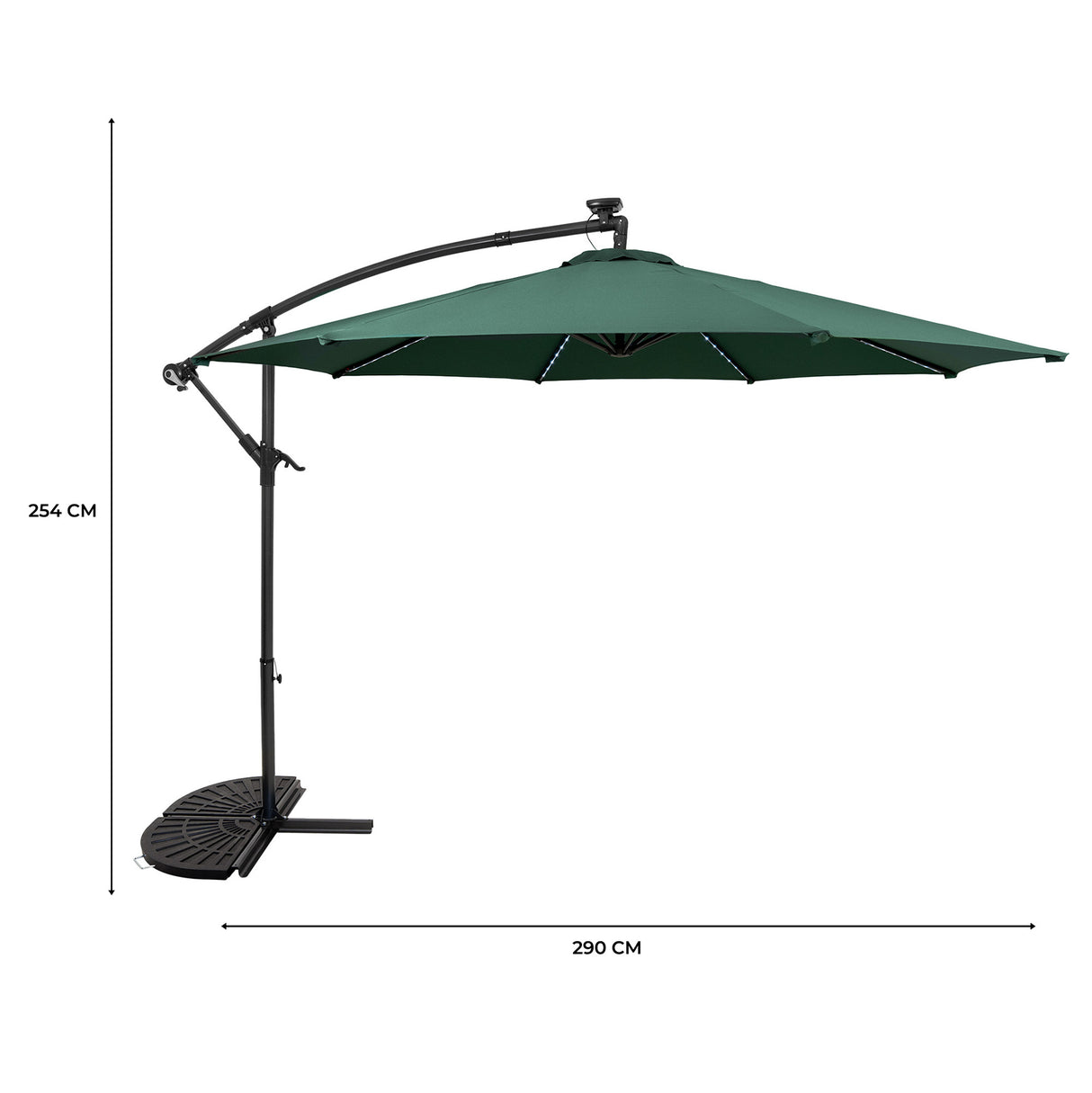 Ombrellone Decentrato LED 3m Verde con Base a Ventaglio 2 Pesi