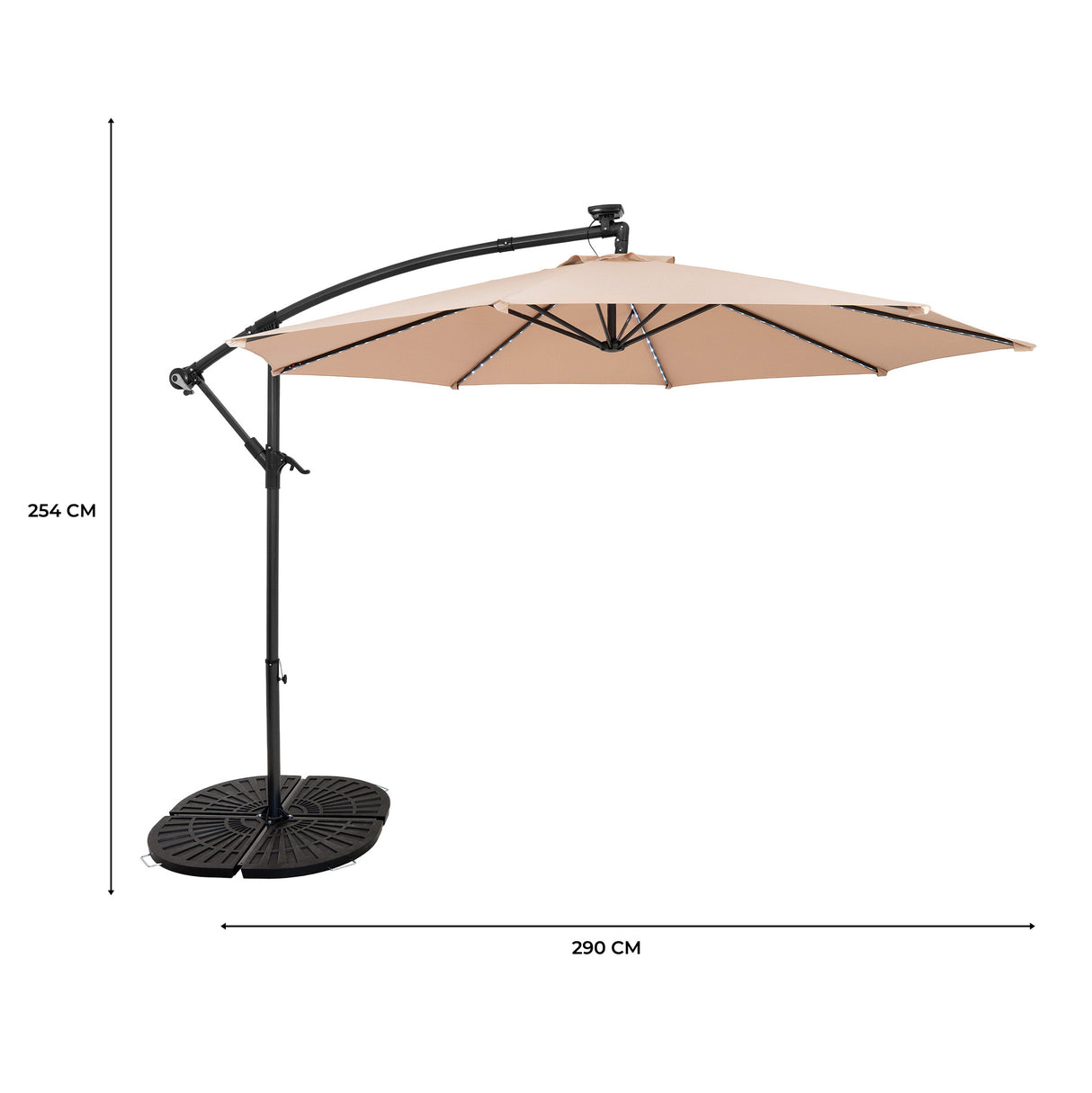 Ombrellone Decentrato LED 3m Beige con Base a Ventaglio 4 Pesi