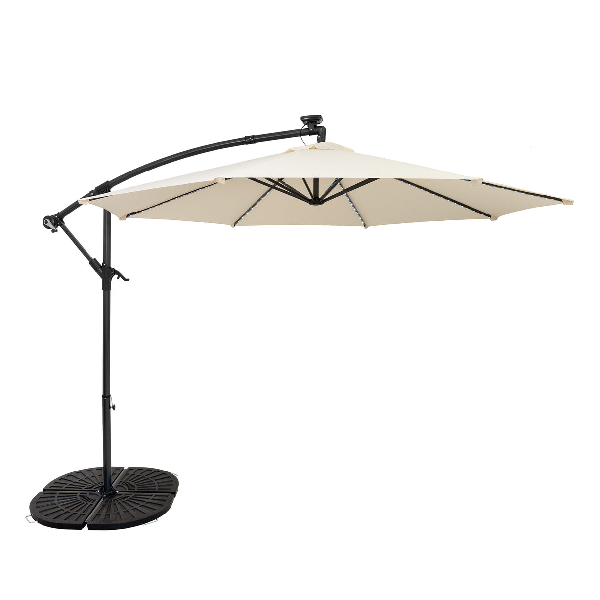 Ombrellone Decentrato LED 3m Cream con Base a Ventaglio 4 Pesi