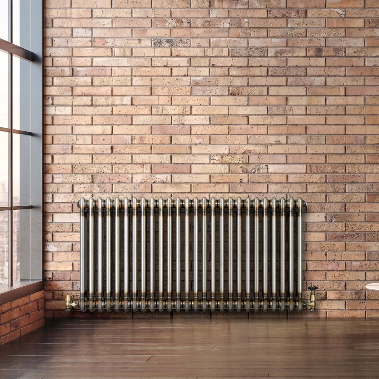 Radiatore Tradizionale a 2 Colonne con Valvole - 600 x 1190 mm - Metallo Grezzo