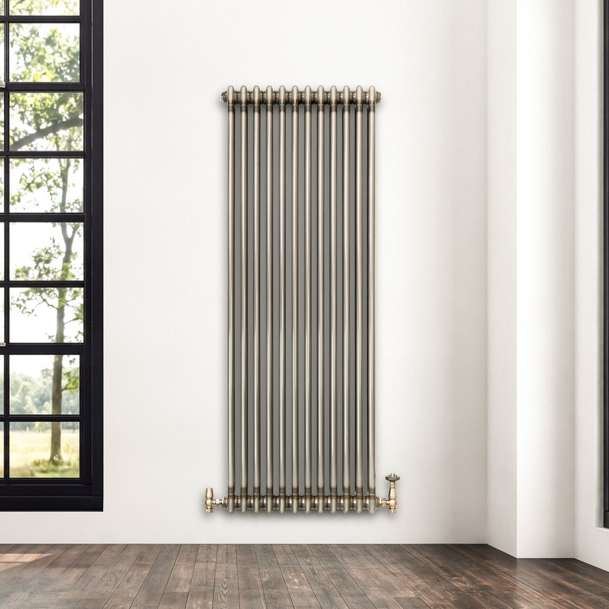 Radiatore Tradizionale a 2 Colonne con Valvole - 1500 x 560 mm - Metallo Grezzo