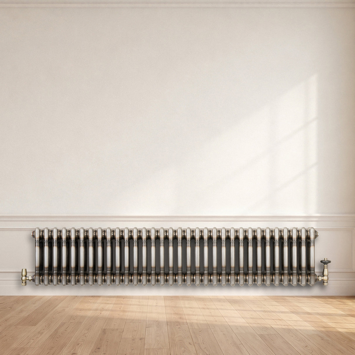 Radiatore Tradizionale a 3 Colonne con Valvole - 300 x 1460 mm - Metallo Grezzo