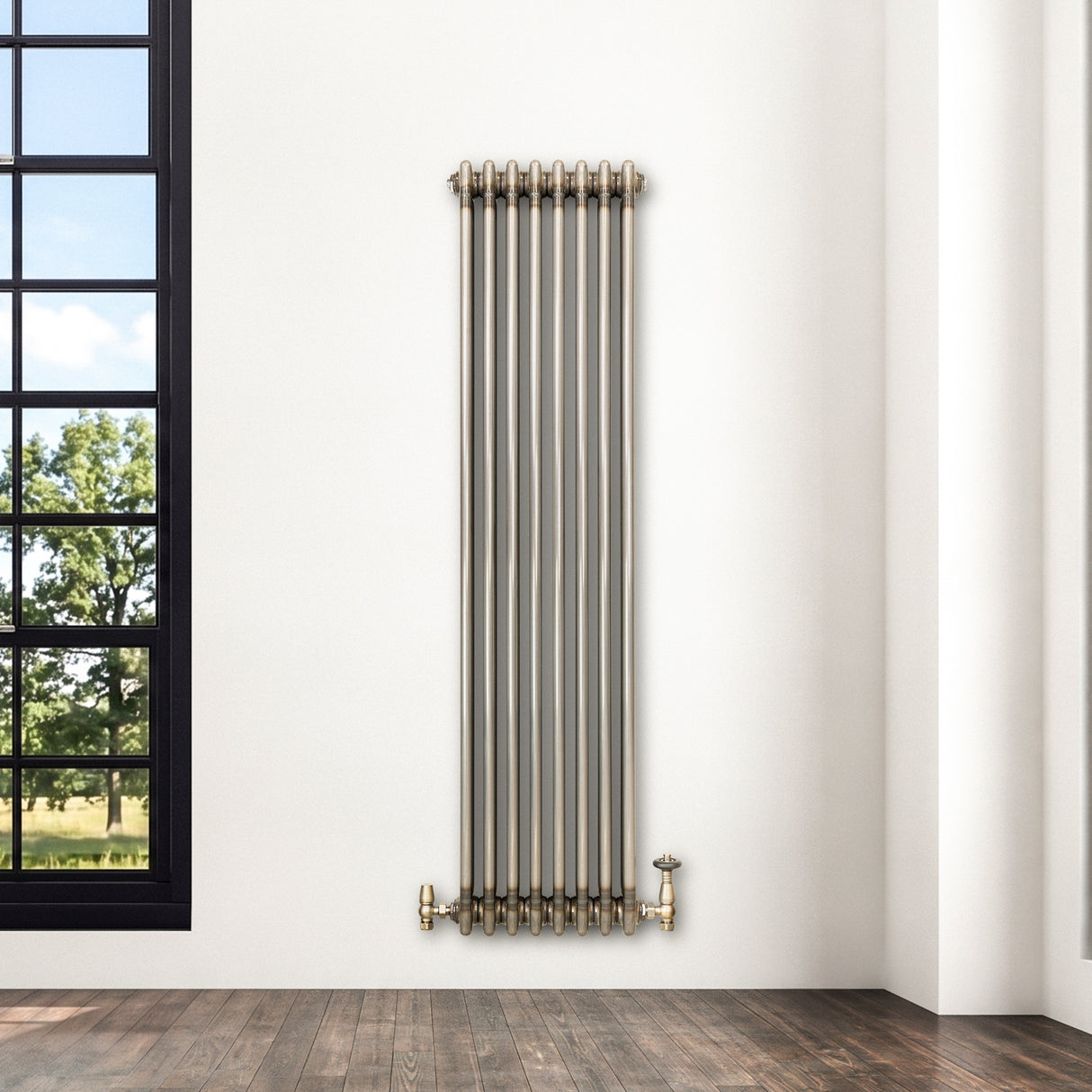 Radiatore Tradizionale a 3 Colonne con Valvole - 1500 x 380 mm - Metallo Grezzo
