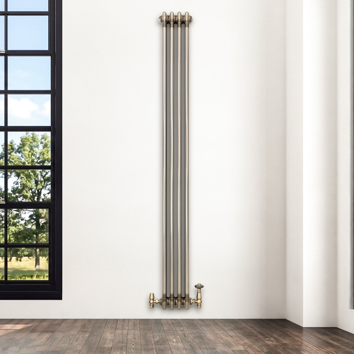 Radiatore Tradizionale a 3 Colonne con Valvole - 1800 x 200 mm - Metallo Grezzo