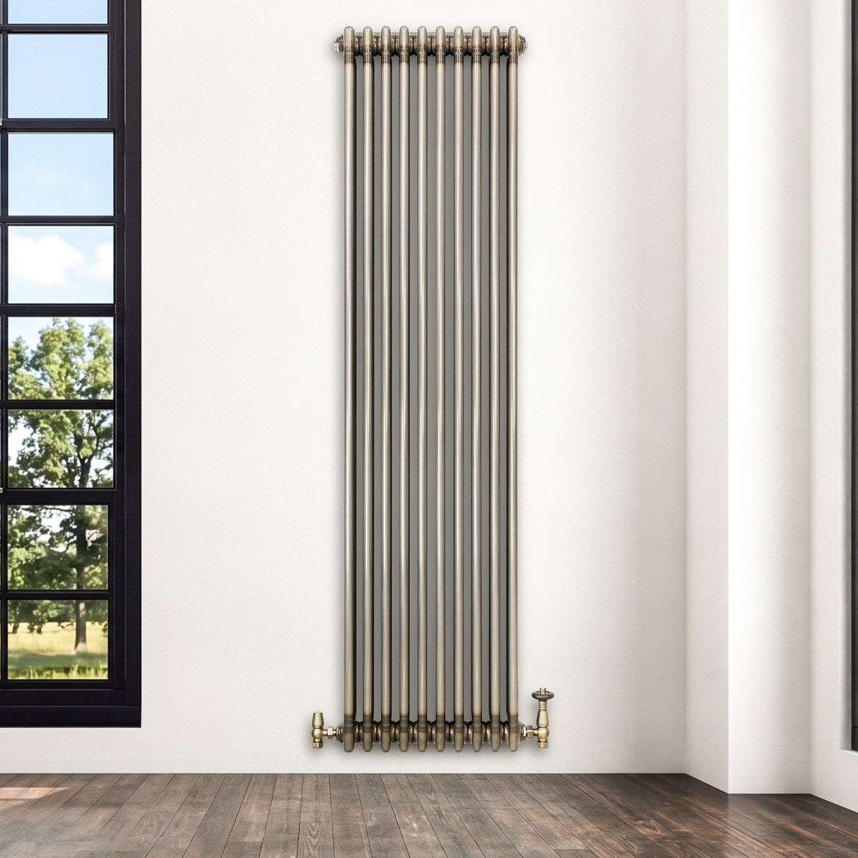 Radiatore Tradizionale a 3 Colonne con Valvole - 1800 x 470 mm - Metallo Grezzo