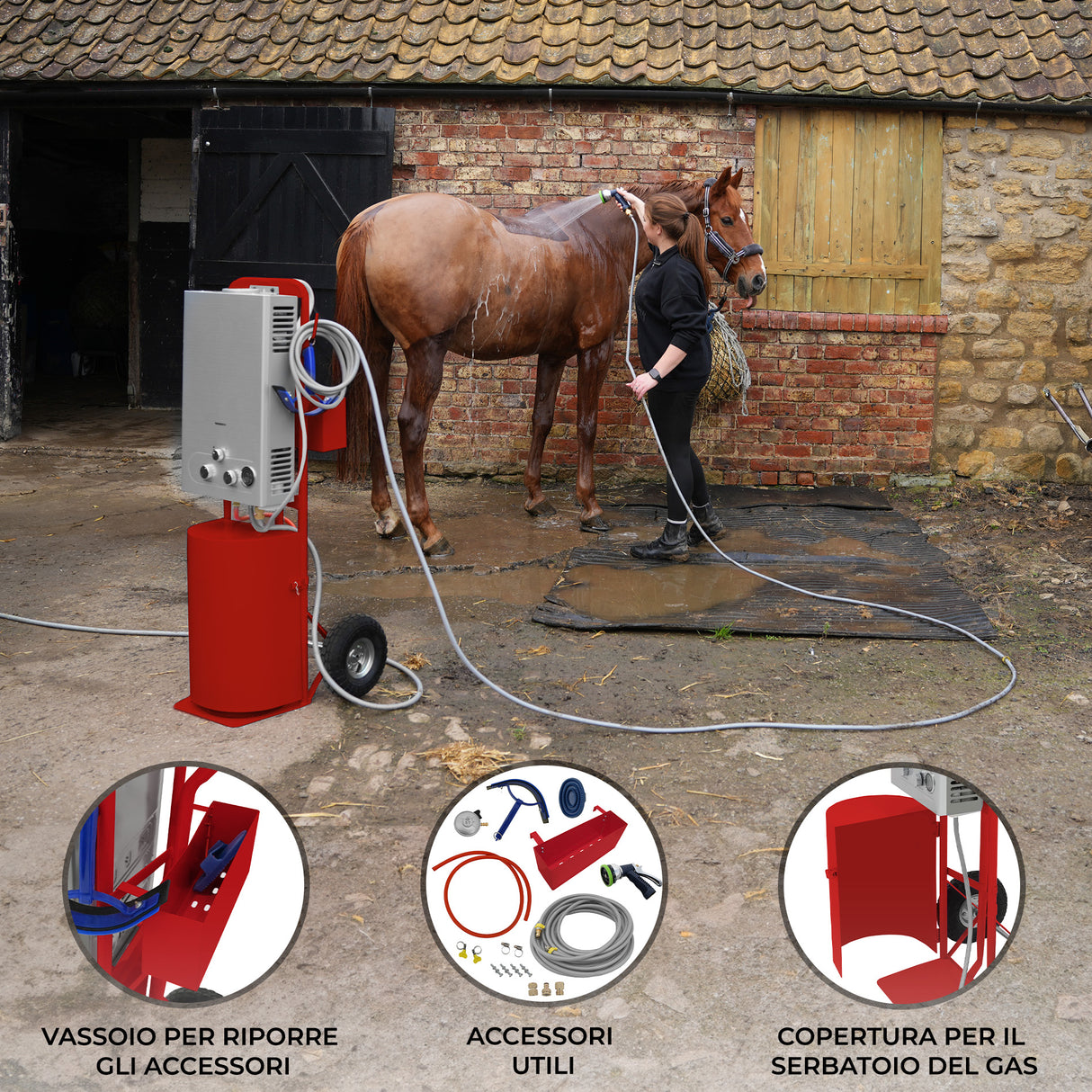 Doccia per Cavalli Portatile - Rosso