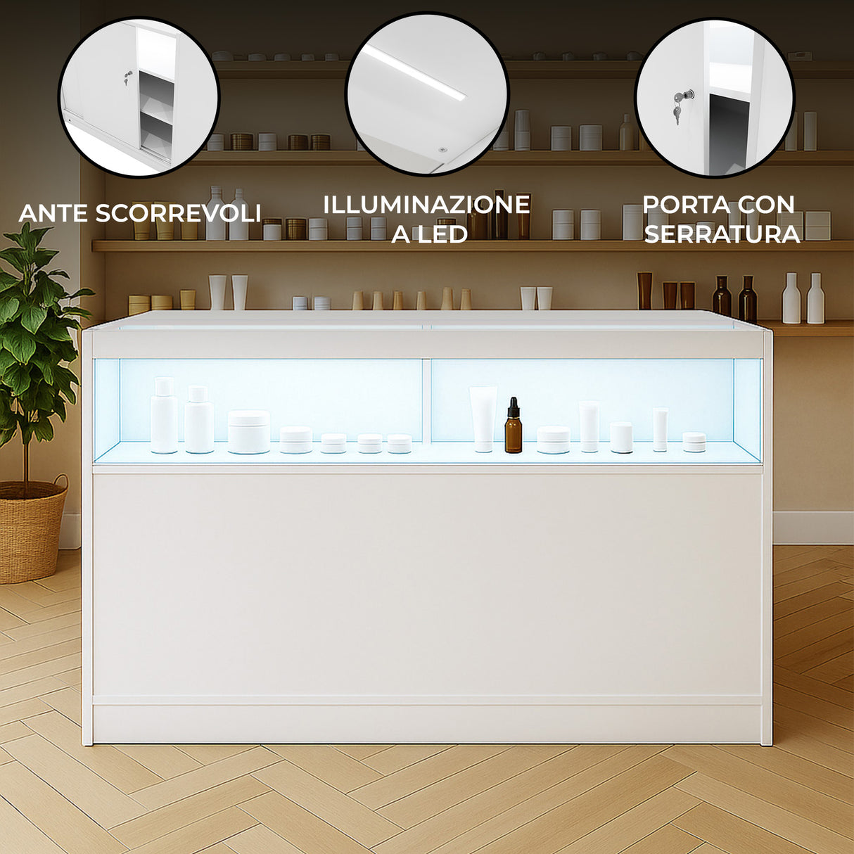 Bancone da Negozio LED B1500 – Bianco