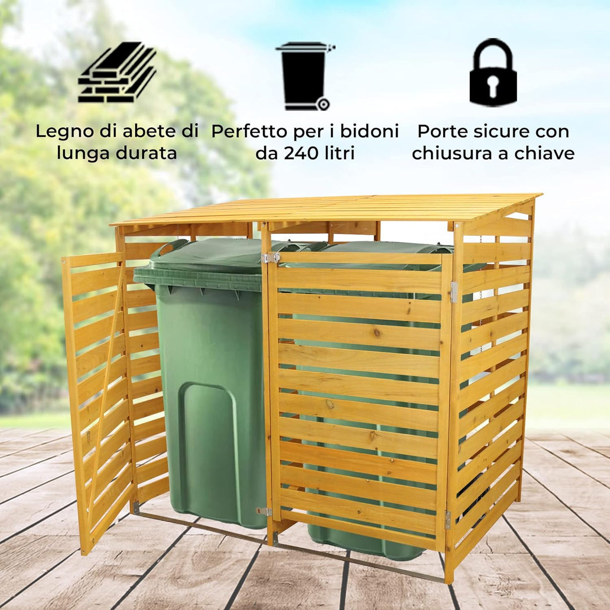 Doppio Copribidone della Spazzatura in Legno