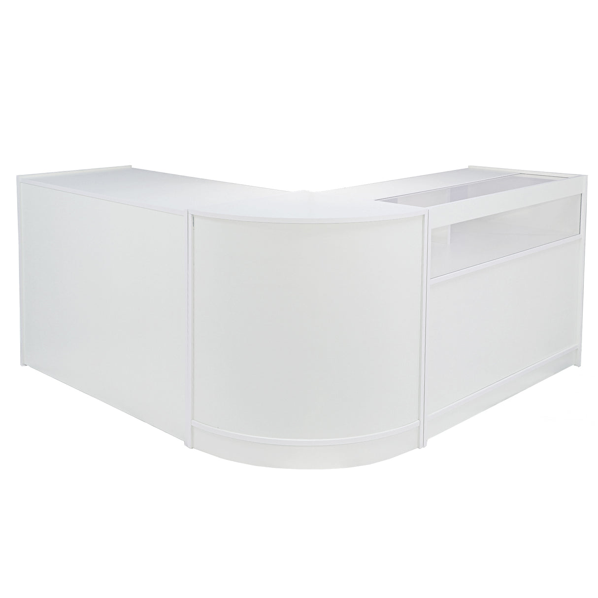 Set Galaxy con 3 banconi da negozio in bianco brillante, design moderno, superfici lisce e angoli arrotondati per un aspetto elegante